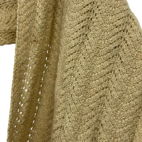Vintage Hand Knit Metallic Gold Fringe Shawl Wrap 1960s Boho Evening Scarf