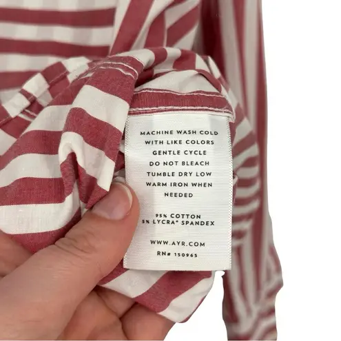 AYR The Deep End Long Sleeve Button Down Shirt Rusty Red White Stripe Medium