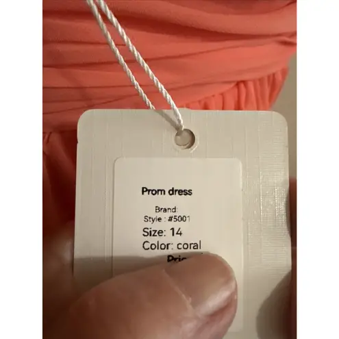 Coral Formal Dress Spaghetti Straps Zip In Back With Earrings Size 14