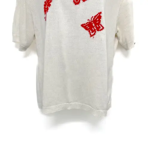 Vintage 80s 90s Butterfly Embroidered Knit Sweater Top Southern Lady Oversized Red Size L