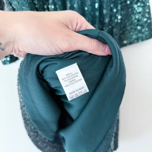 Jude Connally Delia Sequins Dress Palace Green Bell Sleeves Shift Size Small New