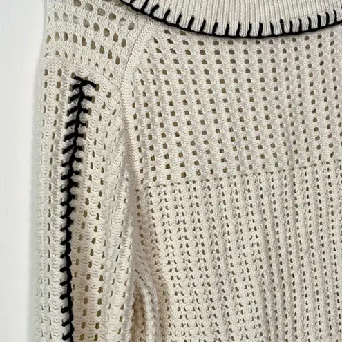 Audrey Parks + Francesca's collared open knit embroidered sweater size small Blue