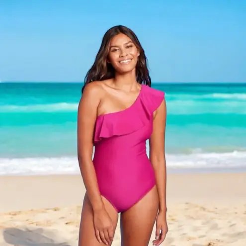 Kona Sol Women’s Ruffle One Shoulder Coverage One Piece Pink Swimsuit
Size L (12-14