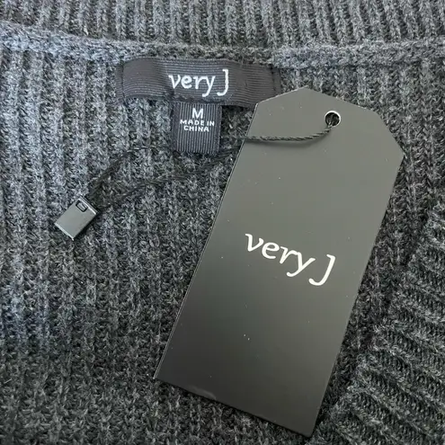 Very J NWT women’s oversized charcoal sweater w/open shoulders 3/4 sleeves M