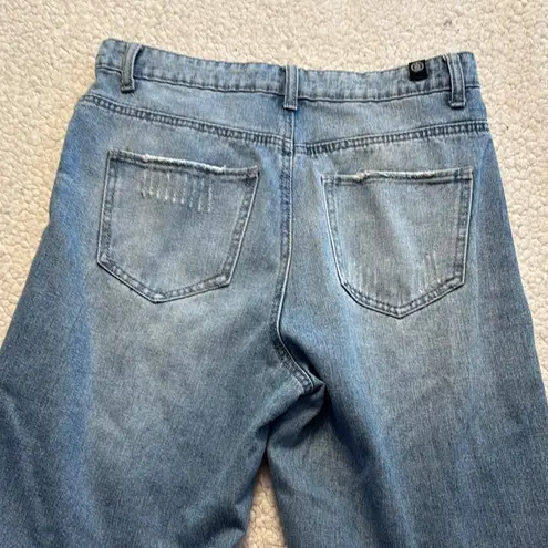 Elite Jeans Blue Straight Leg Jeans with Distressed Knees