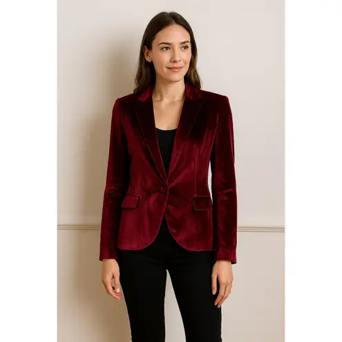 ark & co. Women's M Burgundy Velvet Blazer Single Button Jacket Red Size M