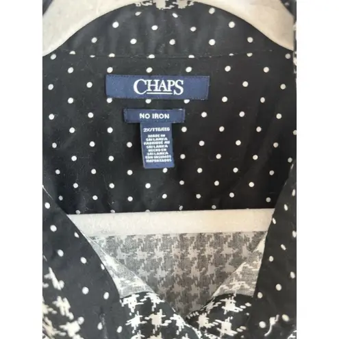 CHAPS  No-Iron Button Down Black‎ White Houndstooth Contrast Cuffs Top Size 2X