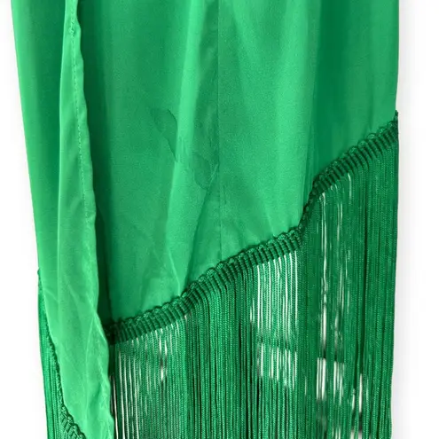 Showpo  | Size 12 | Rholie Emerald Midi Plunge Neck Fringe Hem Fixed Wrap Dress