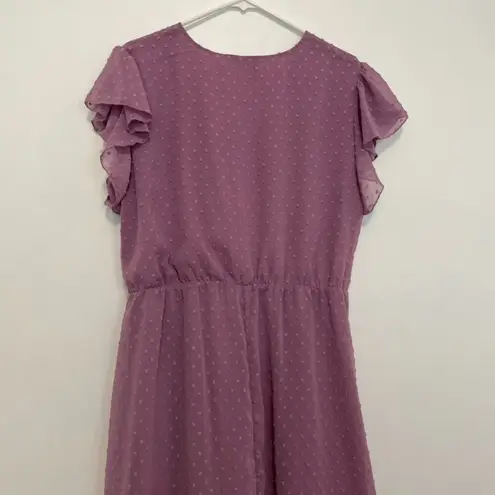 FASHION Midi Tiered Swiss Dot Dress Lilac Lavender Purple Faux Wrap Work NO BELT Size XL