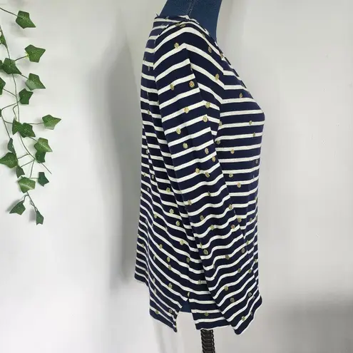 Boden Long Sleeve Top Navy Blue White Stripes with gold Glitter Dots Size 4