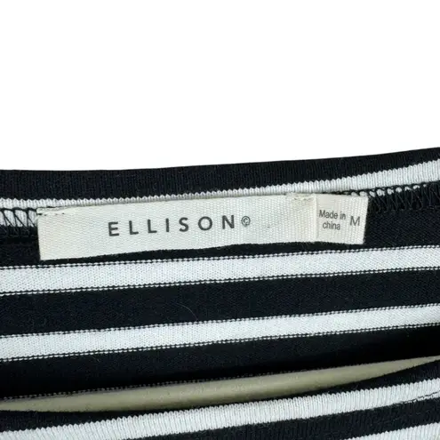 Ellison 100% Cotton Black White Striped Half Ruffled Bell Sleeve Knit Blouse M