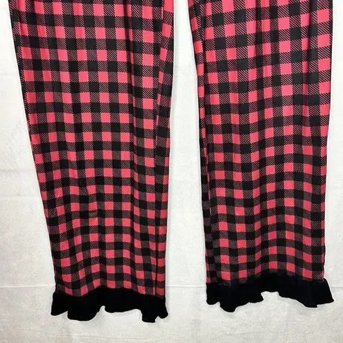 Simply Southern  Pajama Pants Red Black Check Lounge Ruffle Hem Sz M (28x29)