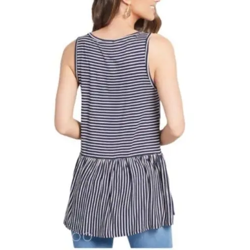 Modcloth  Stripe Ruffle Tank Top In Every Direction Knit Navy Blue Cream White S