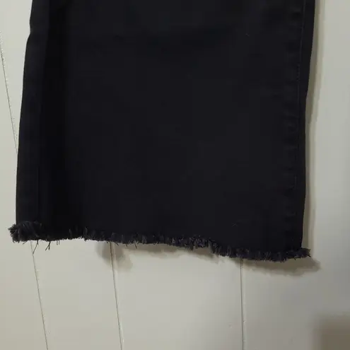 NYDJ Trinity Jeans Womens Black Denim Wide Leg Ankle Frayed Hem Size 20