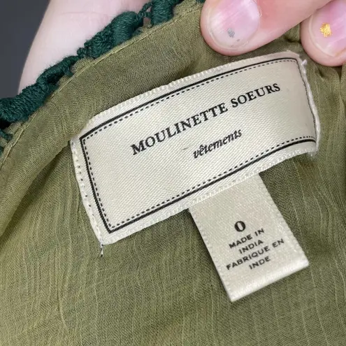 Moulinette Soeurs Anthropologie Citron Green Emerald Crochet Full A-Line Skirt 0