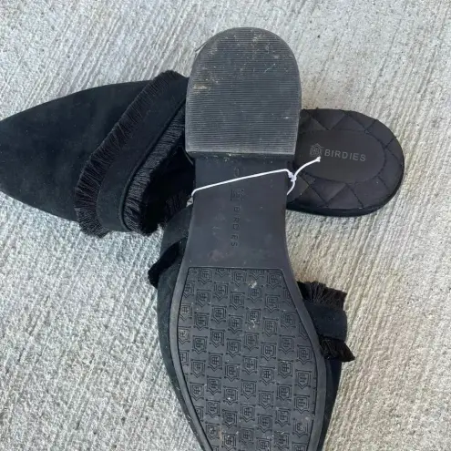 Birdies  Black Fringe Slides Mules Womens Size 10 Comfy Quilted Ani