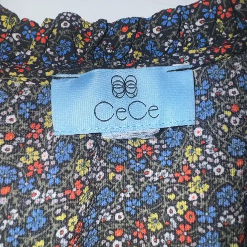 CeCe Nordstrom  70’s small floral blouse yellow, blue, black, red size small