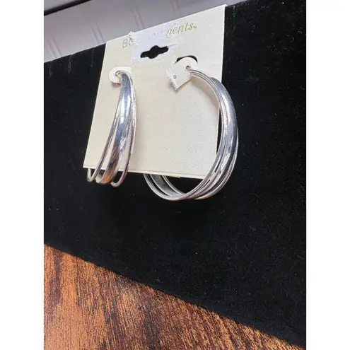 Bold Elements Triple Silver Hoop Earrings NWT