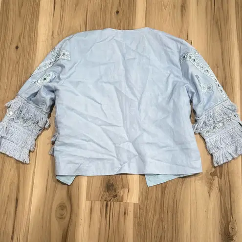 Boston Proper Blue Fringe Mirror Open Front Blazer Jacket Women’s Medium