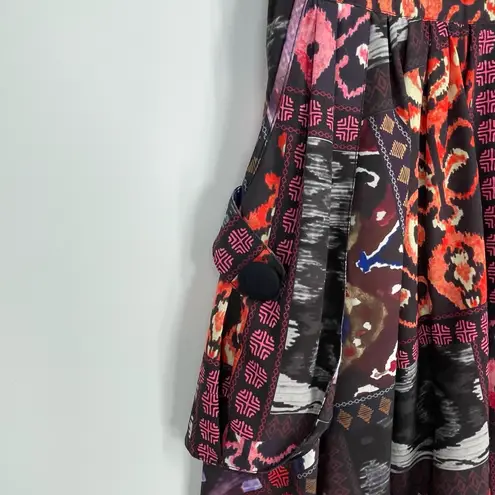 Eshakti Women's Black Multi Abstract Short Sleeves Pleated Midi Dress Size 0