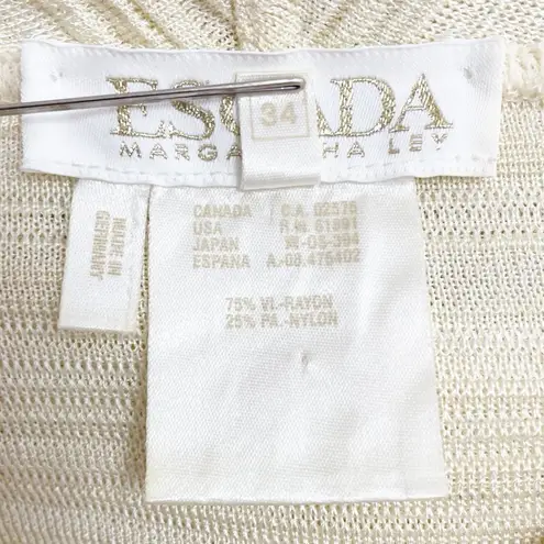 Vintage 80s Escada Cardigan Textured Shimmer Ecru Open Front Size 34 EU Small US