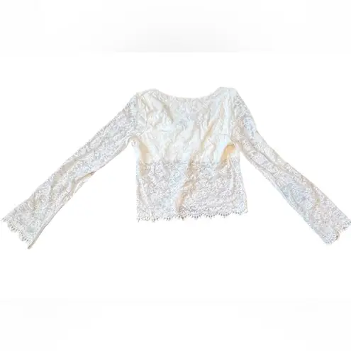 See You Monday See You Monday Women's XL White Floral Lace Long Sleeve semi sheer Crop Top