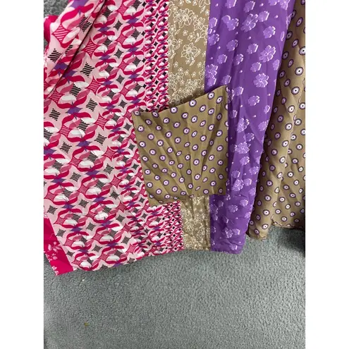 Susan Graver Cardigan XS Pink Geometric Kimono Sleeve Open Front Boho Art Casual