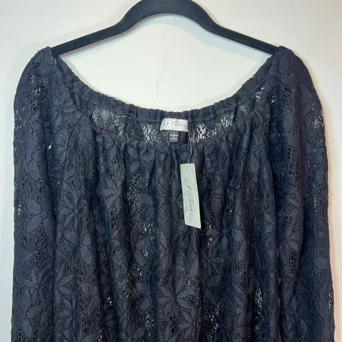 J. VALDI Womens Floral Crochet Lace Tunic Swim Cover Up Dress Black NEW Sz Large