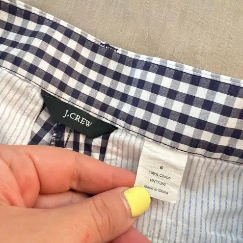 J. Crew Blue White Check Gingham Stretch Flat Front Mid