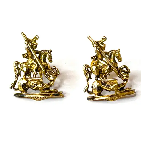 VTG c1919 Coro SCREW BACK EARRINGS Dragon Slayer Horse Warrior CoroCraft Gold