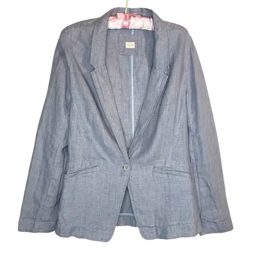 Poetry Blue 100% Linen Lightweight Blazer Jacket Sz 6 Pockets Unlined Lagenlook