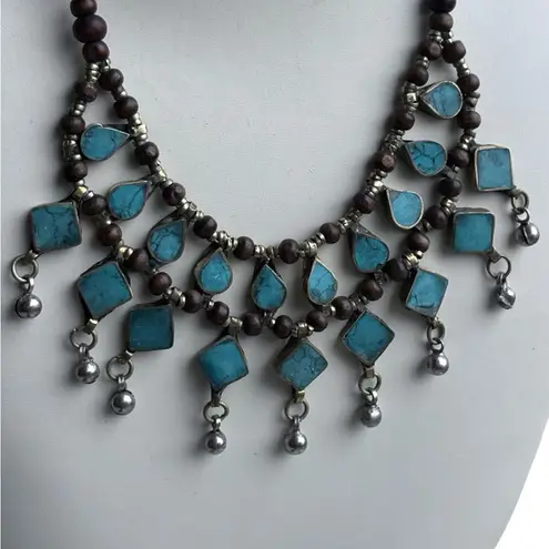 Ethnic Exotic Goddess Turquoise Dangle Vintage Necklace Blue