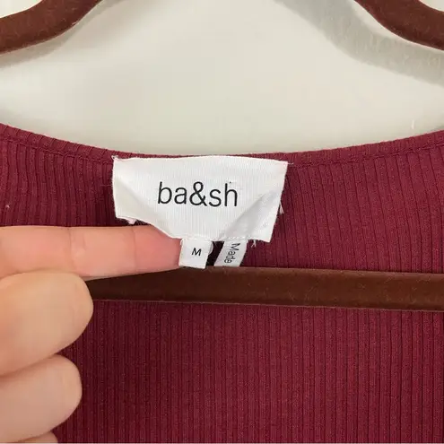 Ba&sh Burgundy Ribbed Long Sleeve Slim Top Lady T Shirt Size Medium