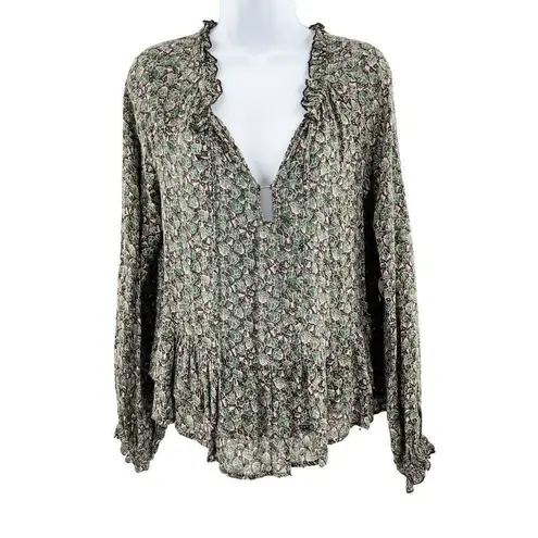 William Rast Aimme Memphis Floral Long Sleeve Blouse Top Medium