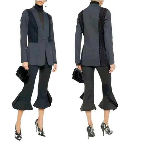 Elie Tahari Bonnie Blue Linen Blend Floral Crochet Lace Panel Blazer US 2 $448