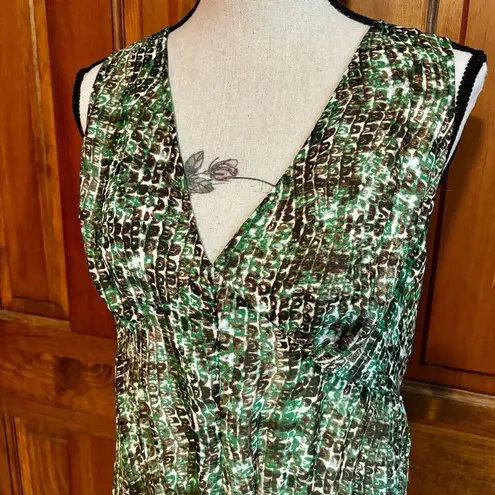 Derek Lam Armadillo Chiffon Maxi Dress Women's Size XL Green Tan Brown Flowy