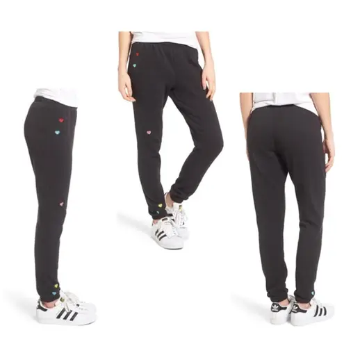 Wildfox Couture Black Heart Embroidered Sweatpants Sz Small