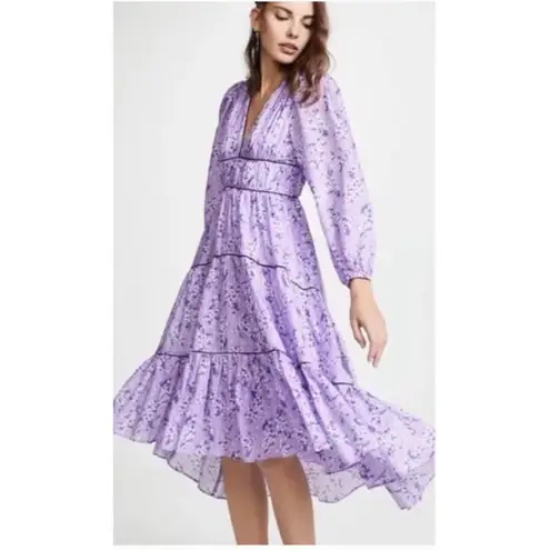 Ulla Johnson NWOT Joan Gathered Floral Silk Jacquard Midi Dress In Lilac Size 2