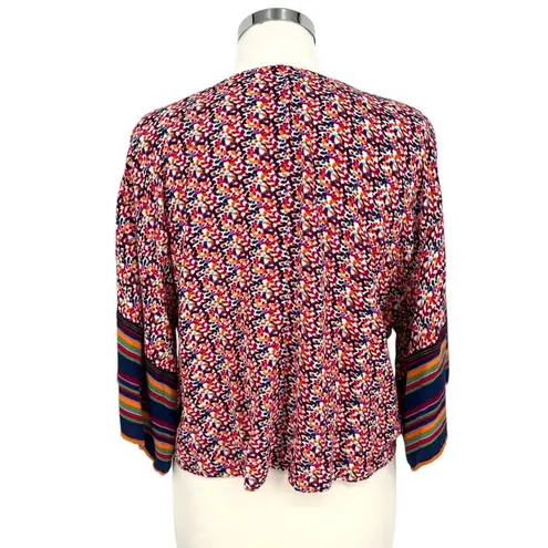 Democracy Floral Stripe Kimono Blouse Red Multicolor Size Medium