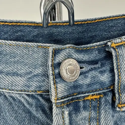 All Saints Destroyed Distressed Light Wash Denim Shorts Frayed Waist 25