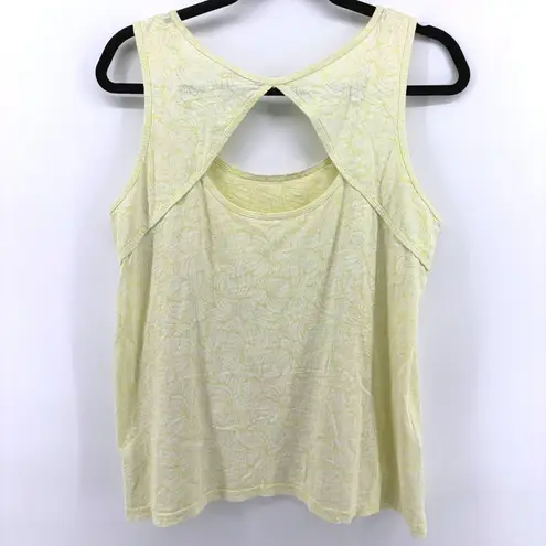 Fresh Produce  Yellow Leaf Print Open Back Slub Tank Top Women's XS Made in USA