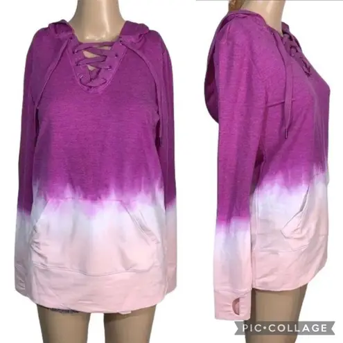 Ideology Womens Hoodie Sweatshirt Pullover Ombre Laced Bodice Long Sleeve Pink