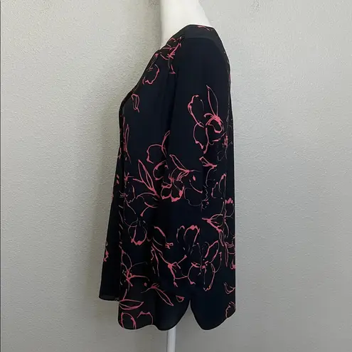 NYDJ Pleat Back Blouse Navy/Pink Size Small