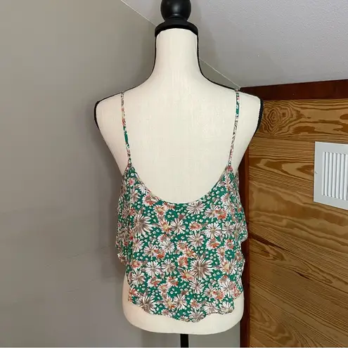 Timing  Green Floral Spaghetti Strap Flowy Crop Tank Top Large