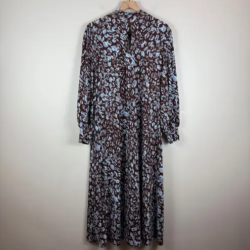 Eloquii A-Line Puff Sleeve Dress Women 20 Brown Blue Brush Stroke Keyhole Artsy