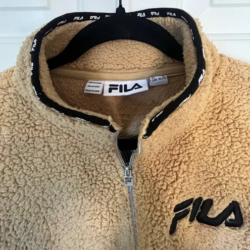 FILA  Large Logo Retro Fleece Pullover 1/4 Zip Jacket in Curry Brown sz XL