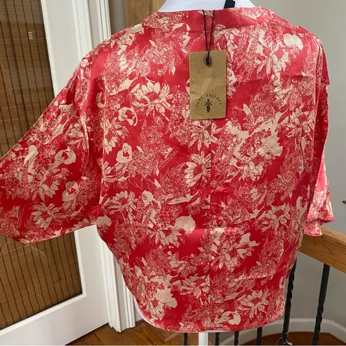 Knot Sisters Anthropologie Graylee Delilah print Floral Red Tan Viscose top