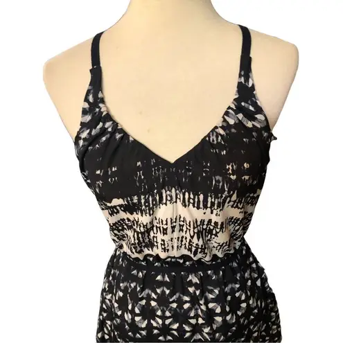 Ecote  black and white pattern halter open back asymmetrical boho dress size S