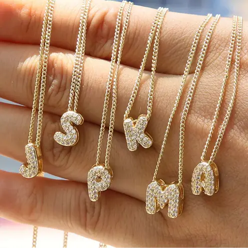 Balloon Zircon Letter H Initial Necklace Gold