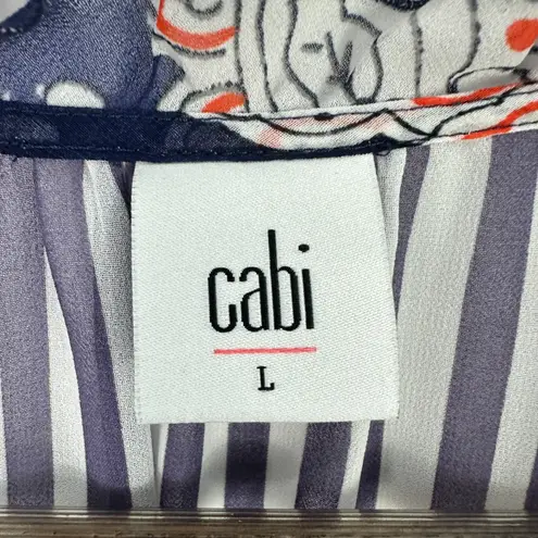 CAbi  Top L Navy Paisley Stripe Sheer Boho Preppy Coastal Grandma Indie Chic - Image 2